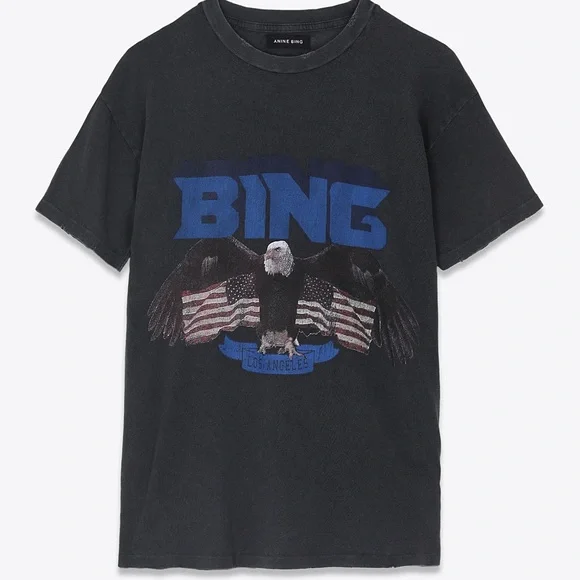 Anine Bing Vintage Eagle Los Angeles Tee in washed black size medium - Picture 2 of 9
